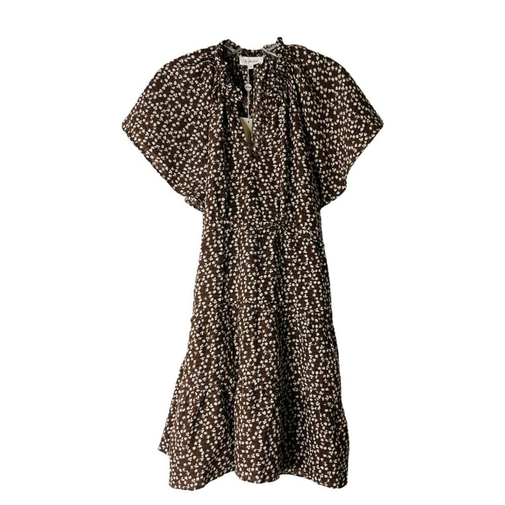 NEW Bohme brown white floral ruffle cottagecore boho mini dress oversized small